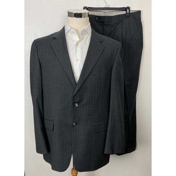 VTG Burberry London wool 2-piece pin-stripe 2-button blazer pants suit 42R/37W - Picture 1 of 11